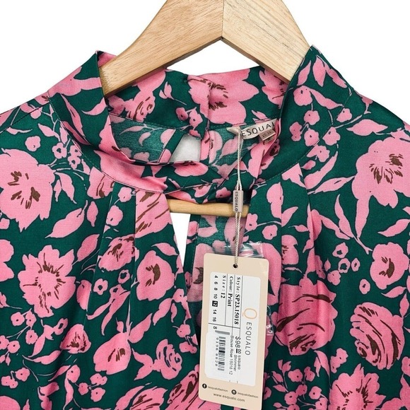 Esqualo Shimmer Rose Balloon Sleeve Keyhole Blouse Womens Size 12 NWT $98 - Picture 11 of 16